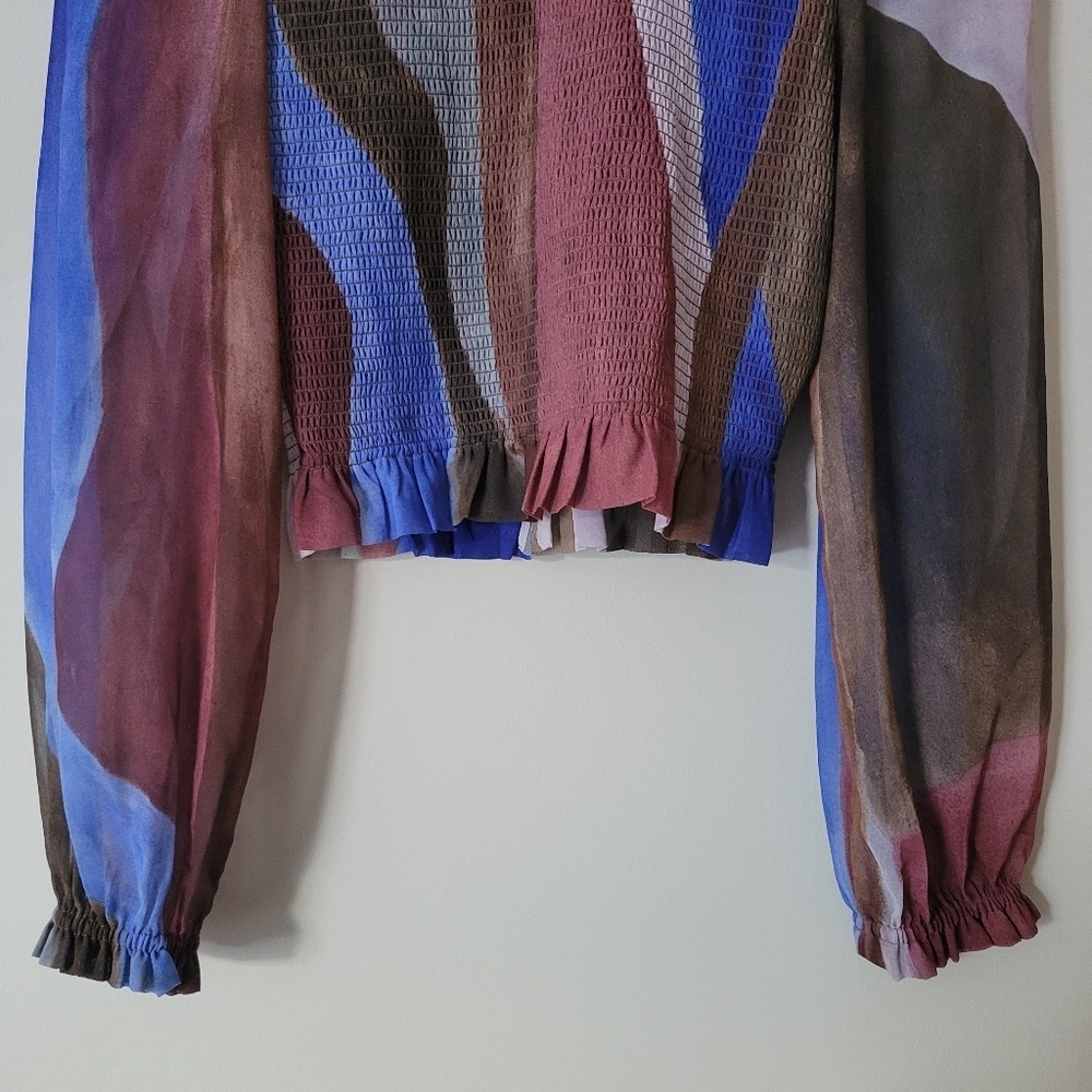 Aritzia Wilfred Tempest Smocked Prairie Long Sleeve Blouse Size XS - Picture 5 of 8